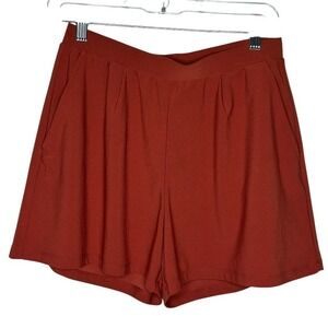 Leith Pleated Shorts Stylish High Waist Pockets Casual Summer Everyday Rust SZ S